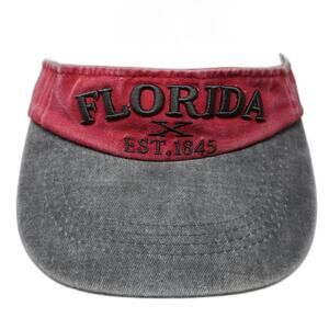 Magu Distributors Florida Visor Red Gray One Size Distressed 1845 Embroidery Hat
